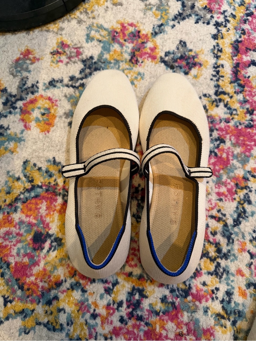 Rothy‘s Square Mary Jane in White with Black Trim Size 7.5